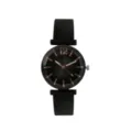 Reloj de mujer de silicona negra casual de cuarzo con esfera y bisel facetado elegante. - Negro