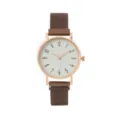 Elegantes minimalistisches Damen Quarzuhren Modell mit weissem Zifferblatt und Armband. - Braun