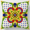 Colorful Mediterranean tile geometric pattern throw pillow cover for sofa decor car cushion. - Peach Skin Velvet Pillowcase 45x45cm / Pattern 33