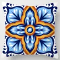 Decorative throw pillow cover featuring a classic blue and yellow geometric tile design. - Peach Skin Velvet Pillowcase 45x45cm / Pattern 39