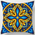 Square decorative throw pillow cover featuring vibrant blue and gold geometric mandala art design. - Peach Skin Velvet Pillowcase 45x45cm / Pattern 15
