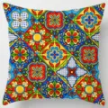 Colorful Mediterranean tile geometric print square throw pillow cover for sofa decor - Peach Skin Velvet Pillowcase 45x45cm / Pattern 38