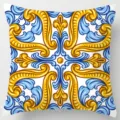 Decorative throw pillow cover with blue yellow baroque pattern square cushion case variant - Peach Skin Velvet Pillowcase 45x45cm / Pattern 19