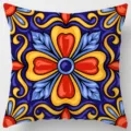 Decorative square throw pillow cover featuring vintage Mediterranean tile floral geometric pattern. - Single-Sided Peach Skin Pillow Cover (Without Core) 45x45cm / Pattern 23