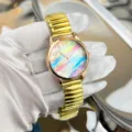 Regenbogen Süßigkeiten Stretch Armband Quarz Uhr Damen, stilvoll lässig bunte Studenten Armbanduhr. - Gold