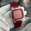 Elegante Reloj Cuarzo Cuadrado Mujer Moda Color Caramelo Correa Silicona Deporte Ocio - Burdeos