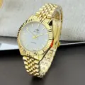 Luxus gold Quarz Uhr für Damen und Herren klassisches Edelstahl Armband Armbanduhr - Damenstil / Weiß