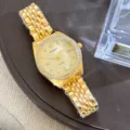 Luxus gold Quarz Armbanduhr mit Strass Lünette und Metallarmband für Damen Mode - Goldfarbe Mädchen