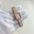 Women square rhinestone quartz watch, luxury rose gold bling wristwatch for daily wear. - Rose Gold