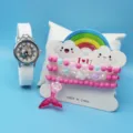 Kinder Uhr und Armband Set mit süßem Meerjungfrau Design, perfektes Geschenk für kleine Mädchen. - Weiß