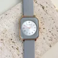 Minimalist square quartz women watch with stylish grey silicone strap and digital dial - Light Gray