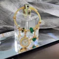 Gold charm bracelet quartz watch with green beads key winged heart pendant for women gifts - Green