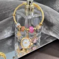 Gold Charm Bracelet Quartz Watch Set Fashion Stainless Steel Jewelry Gift For Women Girls - Pink