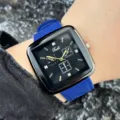 Quadratische Quarzuhr mit blauem Silikonarmband, stilvolle Unisex-Freizeituhr für den Alltag. - Blau