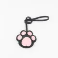 Black pink leather cat paw keychain cute bag charm pendant key ring accessory for women - Pink