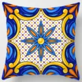 Mediterranean geometric tile pattern throw pillow cover, vibrant blue and yellow sofa cushion. - Single-Sided Peach Skin Pillow Cover (Without Core) 45x45cm / Pattern 27