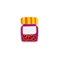Cute metal enamel brooch pin featuring a jar design with striped cap and heart pattern. - Medicine Bottle (CZ2534-4)