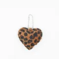 Leopard print heart keychain pendant, cute furry bag charm and car hanging ornament. - Coffee Bead Chain
