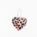 Pink leopard print heart keychain detail view, cute plush bag pendant with metal ball chain. - Pink Beaded Chain