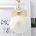 Faux fur pom pom keychain with beige leather bow and gold hardware, cute bag charm accessory. - 8cm Pompom / Off White