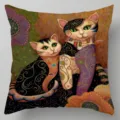 Funda de cojín artística con estampado de gatos, funda de lino decorativa para el sofá. - Funda de cojín de lino de una cara; Relleno no incluido; 45x45 cm / BZ202301016-4