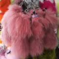 Fluffy pink plush keychain cute pom pom bag charm fluffy animal key ring for women girls accessories - 20x6cm / Lotus root pink