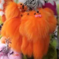 Fluffy orange fox pom-pom keychain, cute plush animal bag charm with metal keyring and cute bow. - 20x6cm / Orange