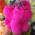 Fluffy hot pink fox plush keychain pompom bag charm cute furry animal key ring pendant. - 20x6cm / Rose Red