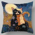 Funda de cojín lino impresión gato pintura al óleo 45x45cm decoración sofá hogar arte. - BZ202301016-7