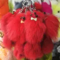 Red fluffy fox plush keychain bag charm fluffy pompom pendant cute fluffy key ring accessory - 20x6cm / Red