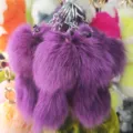 Fluffy purple plush keychain furry animal bag charm cute fluffy pom pom pendant for keys. - 20x6cm / Purple