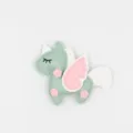 Lindo llavero colgante de bolso unicornio de cuero con alas rosas y crin blanca. - Verde