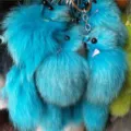 Blue fluffy fur pompom keychain cute plush animal bag charm fluffy pendant for women gifts. - 20x6cm / Blue