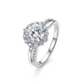 Stunning 925 sterling silver halo engagement ring featuring a sparkling 1-carat stone. - Size 5 / Flower Halo Criss-Cross Style (FDJZ-524) / D Color Moissanite (Silver Tone)
