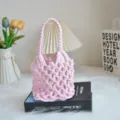 Roze katoenen touw handgemaakte geweven handtas holle mesh strandtas voor zomer - Lichtroze