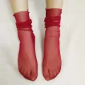 Sheer red mesh stacking socks for women, sexy translucent hosiery, trendy mid-tube design - One Size / Red