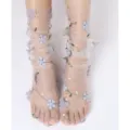 Calzini a tubo medio in rete trasparente con ricamo floreale 3D, calzini estivi traspiranti. - Taglia unica / grigio-blu