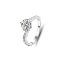 Eleganter 925 Silber 1 Karat Moissanit Ring Twist Pavé Verstellbarer Solitär Schmuck - Größe 5 / Gedrehter Ringschaft Mikropavé Stil (FDJZ-010) / Weißgold