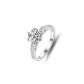 Klassischer 925 Silber Moissanit Ring mit einem Karat Stein und funkelnden Zirkoniasteinen. - Größe 5 / Sechs-Krallen-Stil mit Mikro-Fassung (FDJZ-011) / Weißgold (D-Farbe)