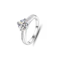 925er Steril Silber 1 Karat Moissanit Ring Verstellbar Offenes Band Solitaer Hochzeit Schmuck - Größe 5 / Sechs-Klauen-Pavé-Stil (FDJZ-019) / Weißgold