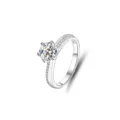 Silber Moissanit Ring S925 Sterlingsilber Ein Karat Solitär Verlobungsring Variante - Größe 5 / Klassischer Sechs-Krappen Pavé-Stil (FDJZ-024)