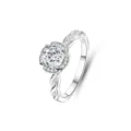 925 Silber 1 Karat Moissanit Halo Verlobungsring mit verdrehtem Pavé-Band Damen. - Größe 5 / Gedrehtes Blütenblatt-Stil (FDJZ-033) / Weißgold