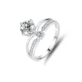 Eleganter 925 Silber 1 Karat Moissanit Ring offener Band glänzender Damenschmuck kaufen - Verstellbares Offenes Design / Zweilagiger Kreuz-Pavé-Stil (FDJZ-066) / Weißgold