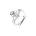925 Silber Moissanit Ring Krone Herz Form glitzernde Verlobung Damen Schmuck Stück - Verstellbares Offenes Design / Kronen-Herz-Stil (FDJZ-067) / Weißgold