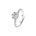 925er Sterlingsilber 1 Karat Moissanit Ring Glänzende Solitär Zirkonia Verlobungsring - Größe 5 / Klassischer Sechs-Krallen-Stil mit Seitensteinen (FDJZ-039) / Weißgold