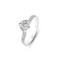 925er Sterlingsilber 1 Karat Moissanit Solitär Ring mit Pavé Band Elegant - Größe 5 / Verdrehter Sechs-Krallen Stil (FDJZ-041)