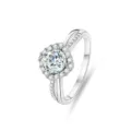 925er Silber Moissanit Ring 1 Karat Halo geteilte Schiene glänzender Zirkon Schmuck - Größe 5 / Halo-Stil mit geteiltem Schaft (FDJZ-044) / Weißgold