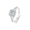 925 Silber 1 Karat Moissanit Halo Ring, glänzender funkelnder Zirkon Verlobungsring Variante. - Größe 5 / Luxuriöser Cluster-Stil (FDJZ-045) / Weißgold