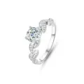925 Silber 1 Karat Moissanit Ring offenes Blatt Design glänzender Damenschmuck - Größe 5 / Blatt-Design-Stil (FDJZ-048) / Weißgold