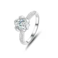 925 Silber 1 Karat Moissanit Ring mit Zirkonia Pavé Solitär Blumen Ring Variante - Größe 5 / Sechs-Zinken Blumenstil (FDJZ-055)